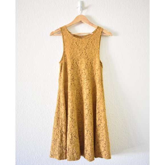 Free People Miles Of Lace Mini Dress in Gold - Picture 5 of 14